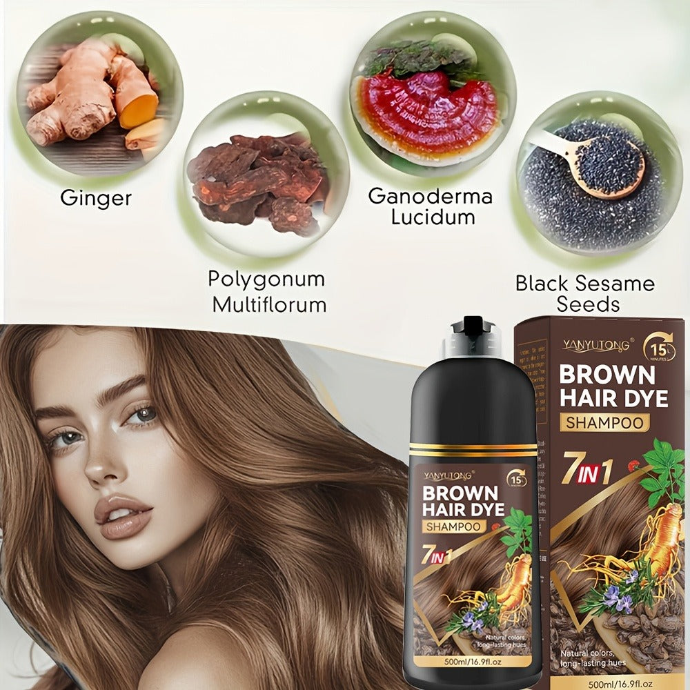 Hair Dye Shampoo with Natural Plant Pigments – Covers Gray Hair Fast | 16.91oz Color Shampoo in Black, Red, Brown, Dark Brown & Chestnut Brown for Women & Men