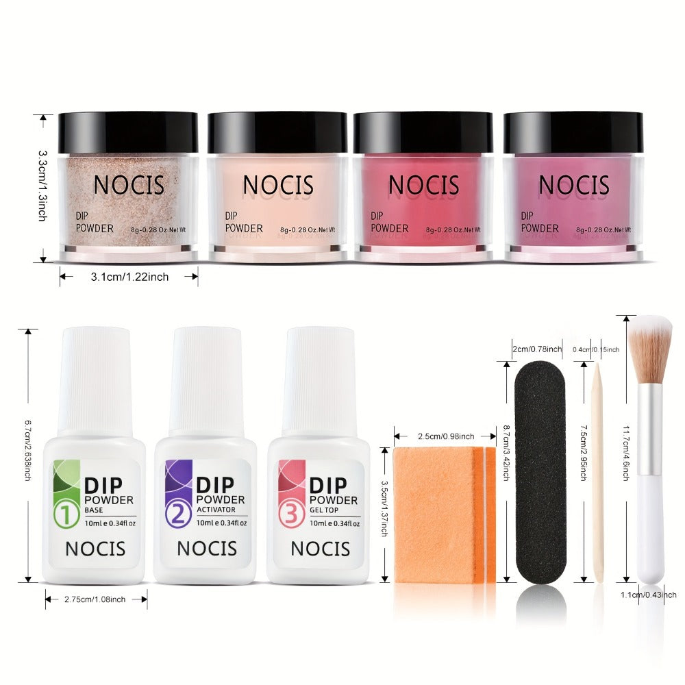 NOCIS 11pcs Dip Powder Nail Kit: Classic Brown Nude Collection, Glitter, Neutral Skin Tone, No-Odor, Beginner Friendly, French Nail Art Manicure Gift Set