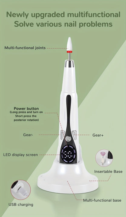 Electric Nail File with 12 Grinding Bits & Stand – 20000RPM Nail Drill Kit for Gel Polish Removal, Acrylic Shaping & Home Manicure | Compact Professional Nail File Set