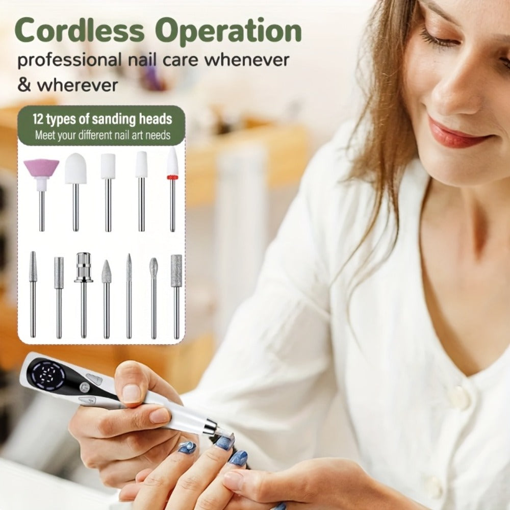 2025 Enhanced Electric Nail File, Featuring 12 Grinding Tips, Compact Home Manicure with Stand
