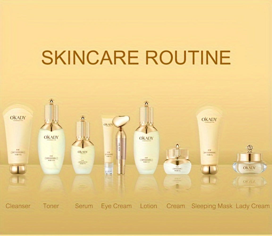 OKADY Ginseng Skincare Set | Make Skin Younger-Looking Alcohol-Free Hypoallergenic Cleansing, Purifying Skin Quick Absorption Facial (Ginseng - 9pcs Set) A Gift for A Lady. Thanksgiving Gift Send Mom, Send Girlfriend