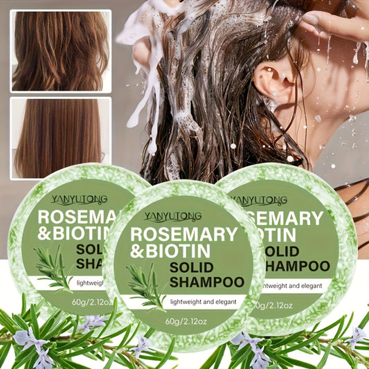 Set of Three Rosemary Biotin Shampoo Bars Made from Plant-Based Ingredients. Provides And Nourishment for Hair with a Mild, Non-Irritating Formula. Aids in Attaining Sleek