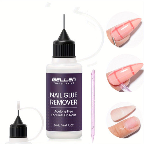 Nail Glue Remover 20ml with Precision Needle Applicator - Acetone Free Non-Irritating Formula for Press On Nails Gel X & Nail Tips - Fast Acting No-Mess Fake Nail Glue Remover for Women