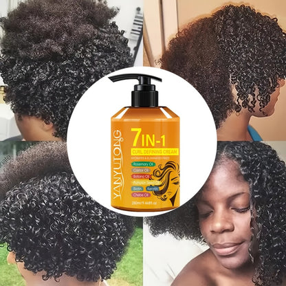 Curling Cream 7-in-1 for Black Hair Curly Wavy & Braids - Rosemary Castor Batana Coconut Oil Biotin Keratin Long-Lasting Moisturizing Curl Definer for Latin Curls 3A-4C 280ml