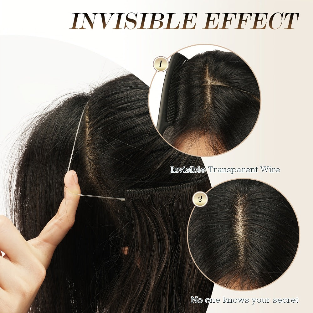 Invisible Wire Hair Extensions for Women Synthetic Wavy Wig with Clear Wire 18 Inch Multi-Color Balayage Highlight Natural Look Glueless No Damage Easy Apply