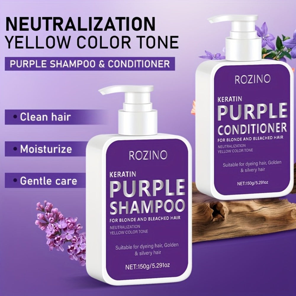 Purple Shampoo and Conditioner Set 2PCS - Toning Brass Neutralizer for Blonde, Silver & Platinum Hair - Strengthens Roots, Improves Shine & Flexibility, Color-Treated Hair Care