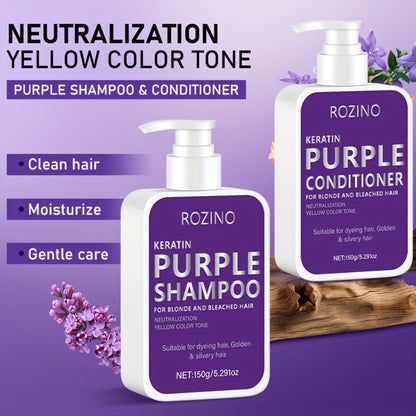 Purple Shampoo and Conditioner Set 2PCS - Toning Brass Neutralizer for Blonde, Silver & Platinum Hair - Strengthens Roots, Improves Shine & Flexibility, Color-Treated Hair Care