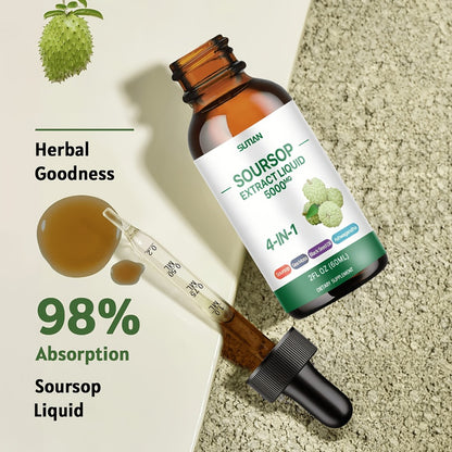 Soursop Liquid Drops 4-in-1 Bitter Concentrate with Black Seed Oil, Ashwagandha & Seaweed | High-Purity Extraction Immune & Antioxidant Support Supplement | 2 fl oz | 1 or 2 Bottles