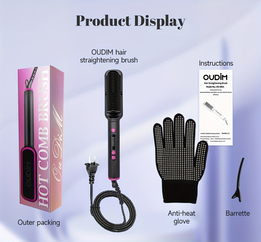 Hair Straightener Brush with Six Temperature Settings, Ionic Hair Straightening Brush Flat Iron for Women, Anti-Scald Straightening Comb Fast for Home Salon, Precise Temperature Control And Heats Up Fast, Christmas, Santa, Happy Holidays