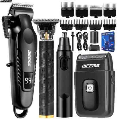 Men's Grooming Kit with Nose Hair Trimmer & Electric Shaver — WEEME 826 USB Rechargeable Trimmer Set, LCD Battery Display, Complete Shaving & Trimming Solution, Perfect Gift for Dad, Brother, Son