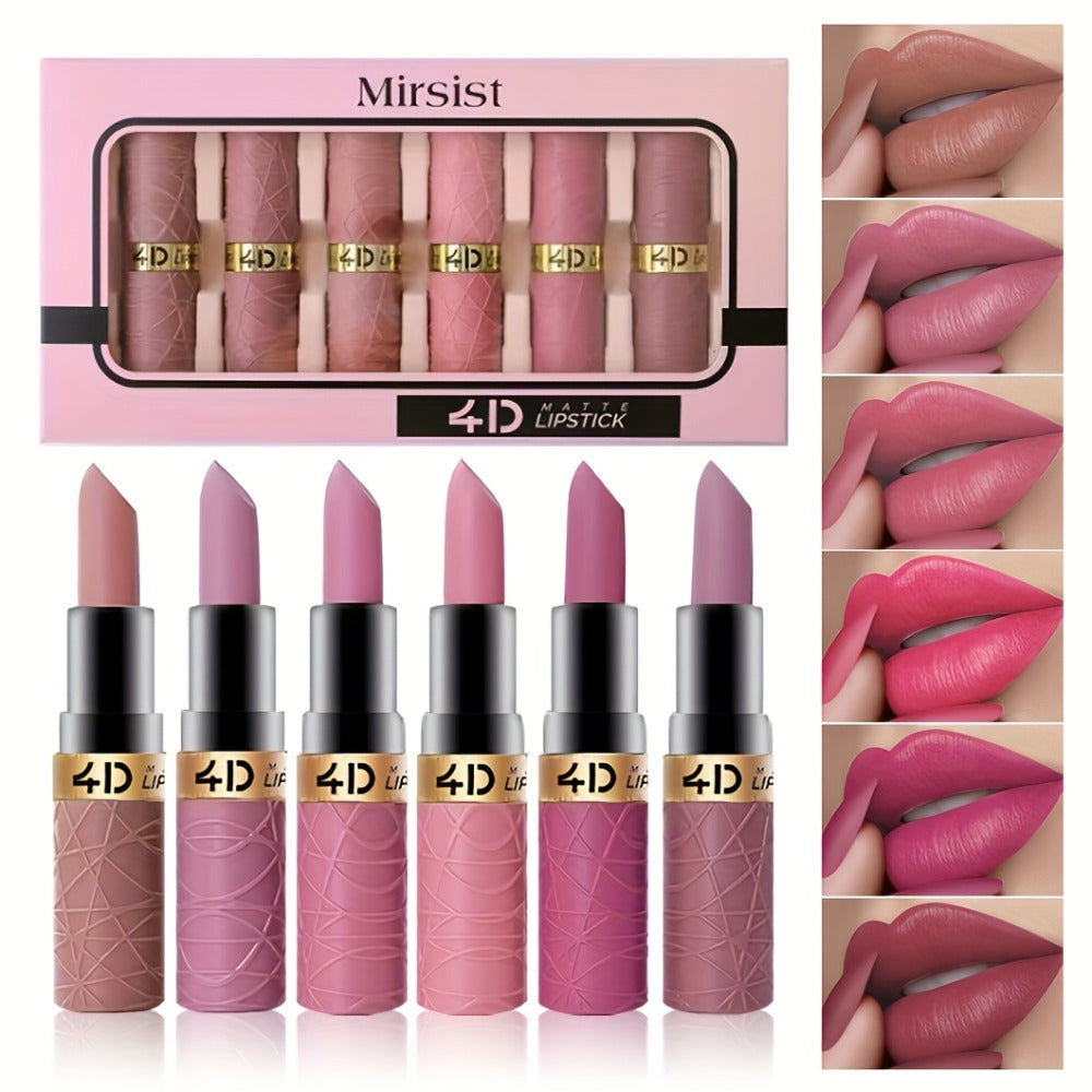 Matte Lip Gloss Set 6 Pcs - Long-Lasting Squalane Formula, Water-Resistant, Non-Sticky Lip Color for Women, Holiday Gift Set for Christmas & Valentine's Day
