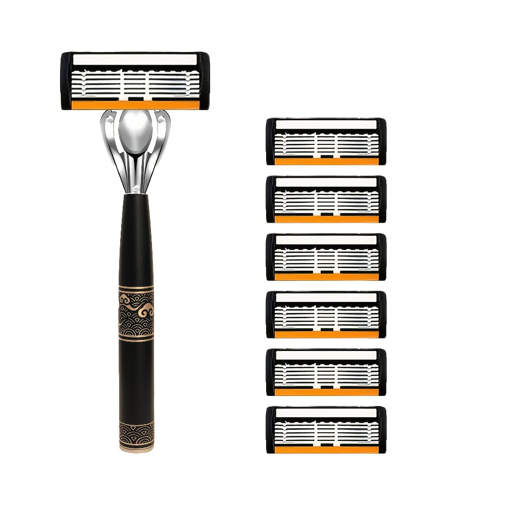 High-End Razor Featuring Six-Layer Blades, a Comfortable Half Handle, And Options for 6, 12, 24, 30, Or 36 Refills, Designed for Men'S Smooth And Accurate Grooming