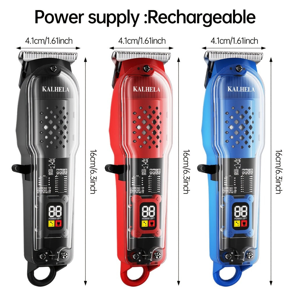 Men'S Hair Clippers | Retro Transparent Body Electric Hair Trimmer for Pompadour Styles, Professional Beard Trimmer with LCD Display, High-Power Hair Grooming Machine, USB Charging, ABS Plastic, Battery, Father'S Day Gift