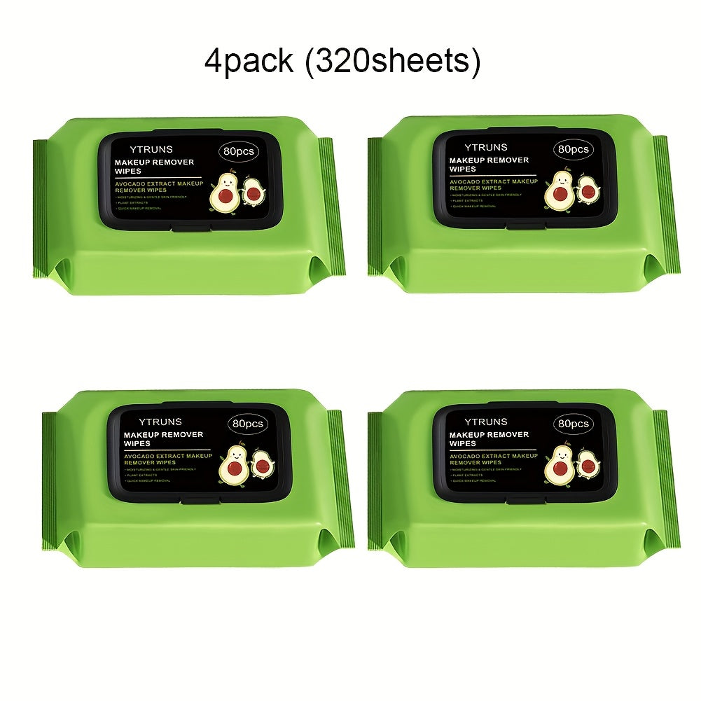 Makeup Remover Wipes Avocado & Squalane - Deep Cleansing Hypoallergenic Moisturizing Disposable Face Wipes for All Skin Types, Travel-Friendly 80 Sheets Per Pack