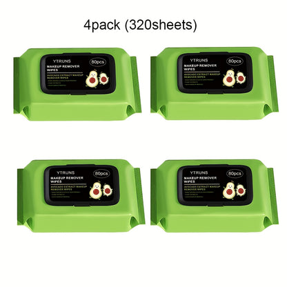 Makeup Remover Wipes Avocado & Squalane - Deep Cleansing Hypoallergenic Moisturizing Disposable Face Wipes for All Skin Types, Travel-Friendly 80 Sheets Per Pack