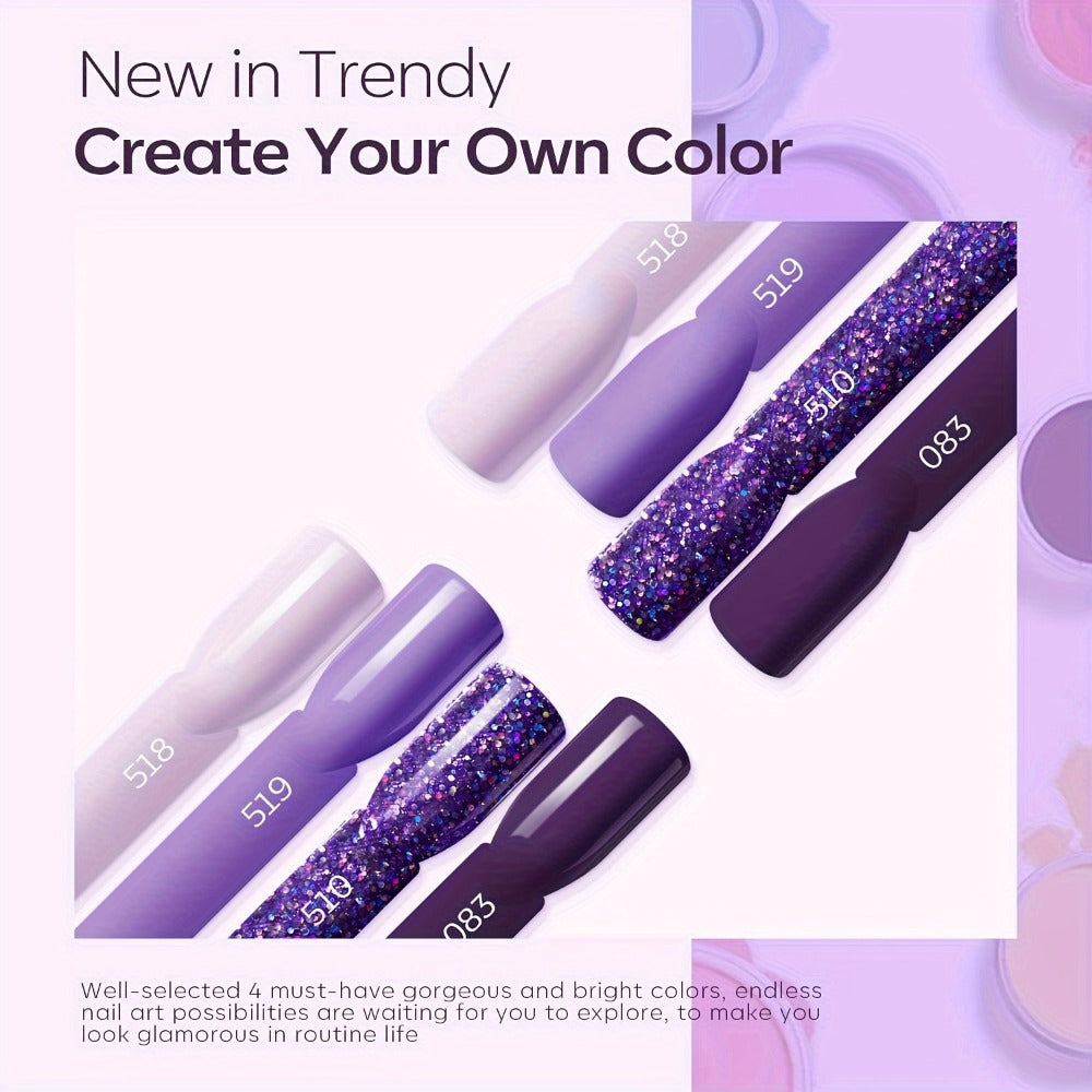NOCIS Dip Powder Nail Kit Starter, 4 Colors Lilac Lavender Purple Glitter Nail Dipping Powder Essential Liquid Set with Base Top Coat Activator French Nail Art DIY At Home Manicure Salon All-in-One Beginner Kit