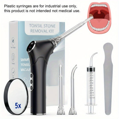Tonsil Stone Remover Electric Vacuum Kit — Built-In LED Light, 3 Suction Modes, 5X Magnifying Mirror, Oral Irrigator for Effective Tonsil Stone Removal at Home
