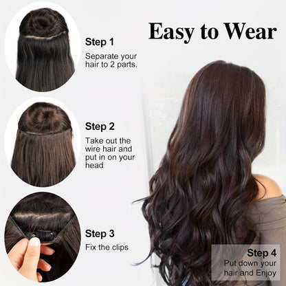 Invisible Wire Hair Extensions 22 Inch — Fish Line Transparent Headband 4 Clips, Long Wavy Hairpiece for Women Thin Fine Hair, 7 Colors 1B 613 Ombre, No Glue No Heat Damage Free