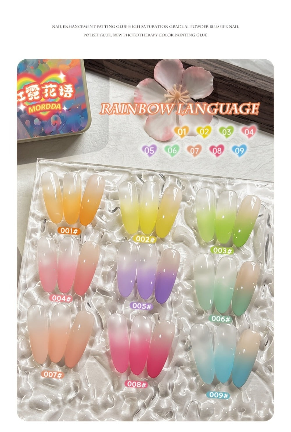 MORDDA 9pcs Rainbow Nail Polish Set - Mini 9-Grid Gel Nail Kit, High Saturation, Long-Lasting, No Alcohol, Gradient Effect, Salon Quality, Perfect Gift for Women