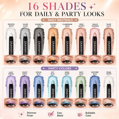 Eyeshadow Stick Set 16 Colors Highly Pigmented Waterproof Matte & Shimmer Eye Makeup Pencil Kit - Blendable Crease-Proof Long-Lasting Eye Crayon for Women Beginners Daily & Glam Looks