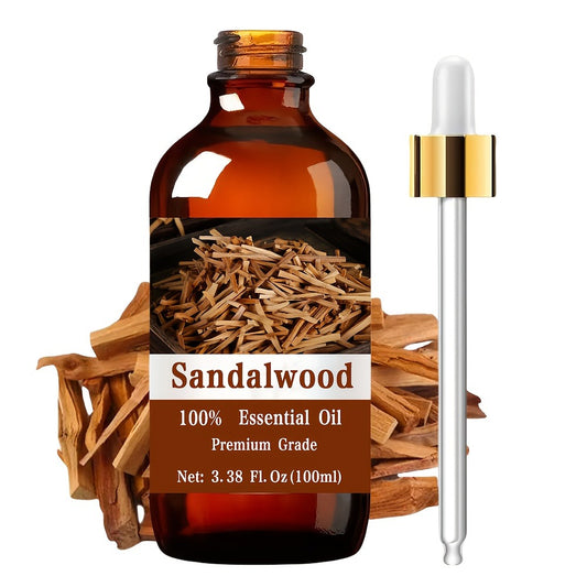 Sandalwood Essential Oil, 100ml/3.38fl.oz, 100% Pure Care Grade for Nail, Hair & Skin Care, Massage, Moisturizing Massage Essential Oil for Men & Women, Meditation Gift, Perfect Christmas Gift