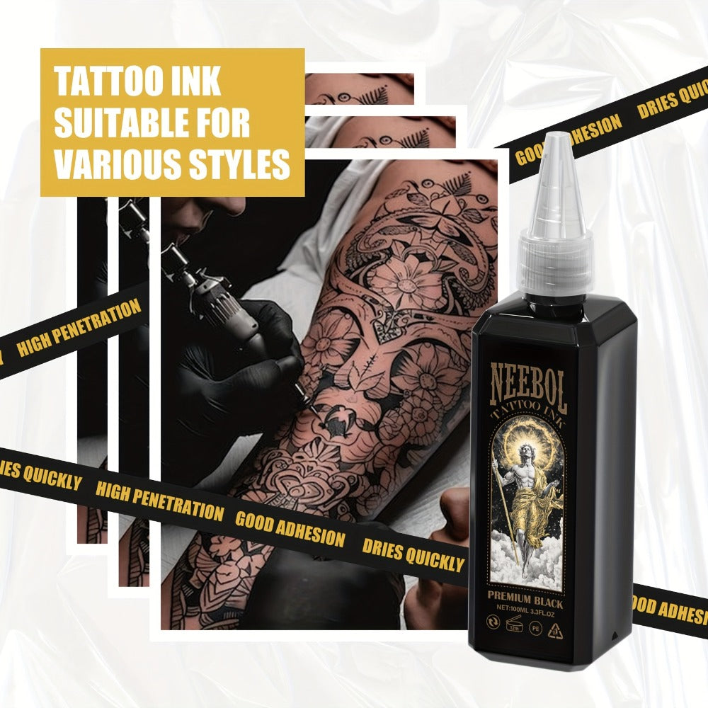 1pc, Neebol Premium Black Tattoo Ink, Super Dark Black, for Outlining, Shading & Blending, Premium Shading Solution, Evenly Vibrant And Bright, Tattoo Supply, Long Lasting Body Art Standard, Makeup Easter Gifts for Tattoo Artists & Beginners