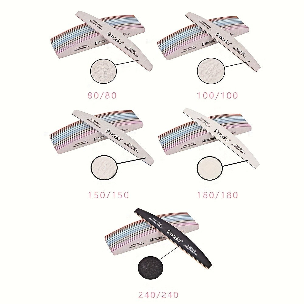 Nail Files & Sanding Strips Set — Half Moon Professional Rolled Nail File, Gray Sanding Bands for Shaping & Buffing | 5 or 10 Pcs with OPP Bag