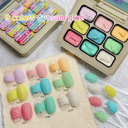 Plaster Gel Nail Art Set 9 Colors - No-Wipe High Saturation Gypsum Gel Polish with 3D Macaron Shades for Nail Art Designs - Salty & Sweet Palette for Salon & Home DIY Nail Projects