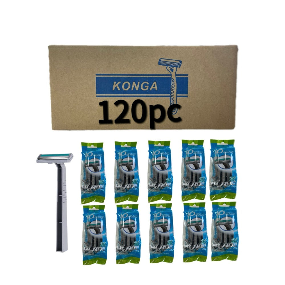 KONGA 120 pcs disposable razors, double blade, stainless steel. (PK 10 pcs)