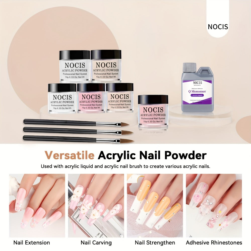Set of Acrylic Powders in Six Colors, Including Pink And Nude, Designed for Professional 3D Nail Art. Ideal for French Extensions And Suitable for All Seasons, This Kit Does Not Require a Lamp
