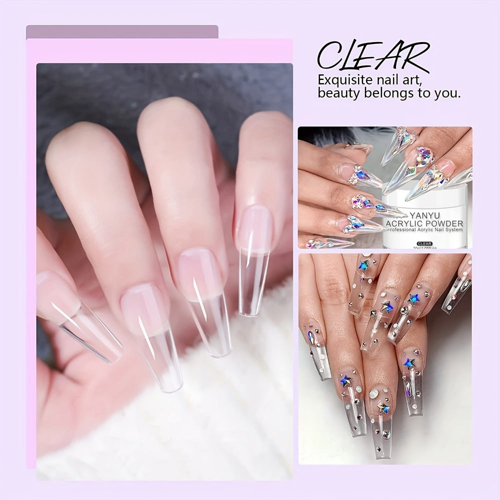 Clear White Pinkish 4Oz Acrylic Powder, Professional Acrylic for Nail System for Nail Extension Sculpting And 3D for Nail Art, Polymer Powder, No Lamp Needed