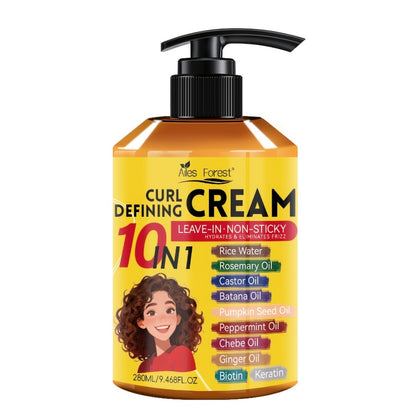 Curl Defining Cream Leave-In Moisturizing Styling Cream 10-in-1 Anti-Frizz Hydrating Conditioner for Curly Wavy Natural Hair Unisex 280ml