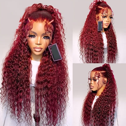 Lace Front Wig Curly Red 13x4 HD Transparent Lace — Glueless Deep Curly Wig for Women, 180% Density, Wet & Wavy, Ginger Orange, 24 Inch