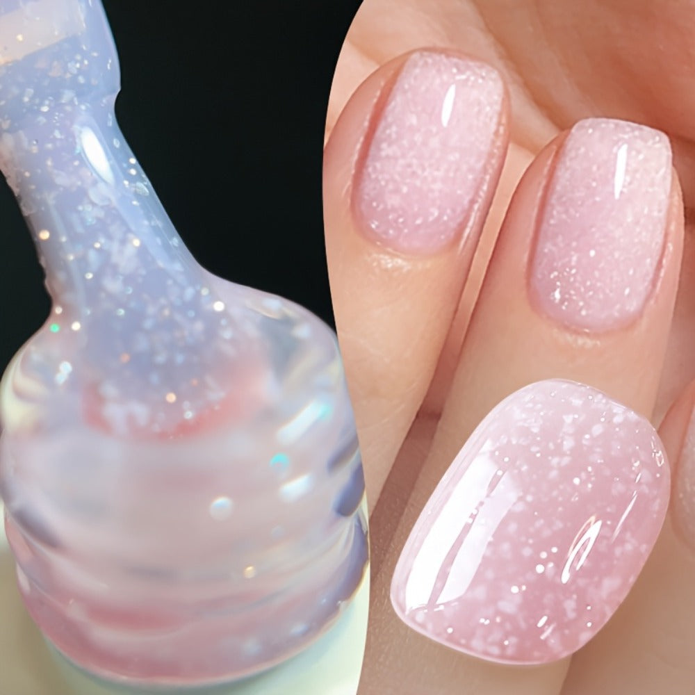 BORN PRETTY 0.34oz Snowflakes Pink Gel Nail Polish Jelly Color Sequins Soak Off Semi Permanent Gel Nails Art Gel Varnish DIY Christmas Nails