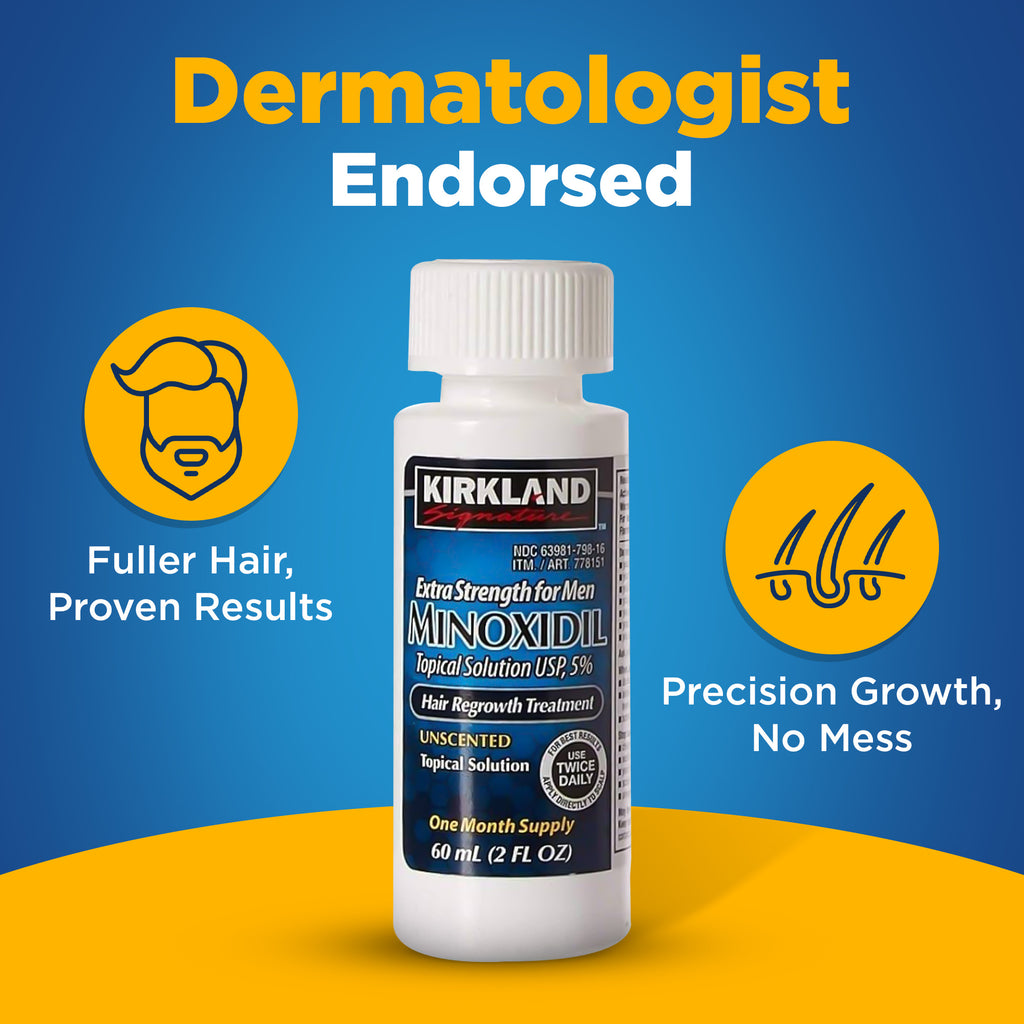Kirkland Signature Minoxidil Liquid Extra Strength Hair Loss Regrowth Treatment for Men, 5% Topical Solution for Hair Growth