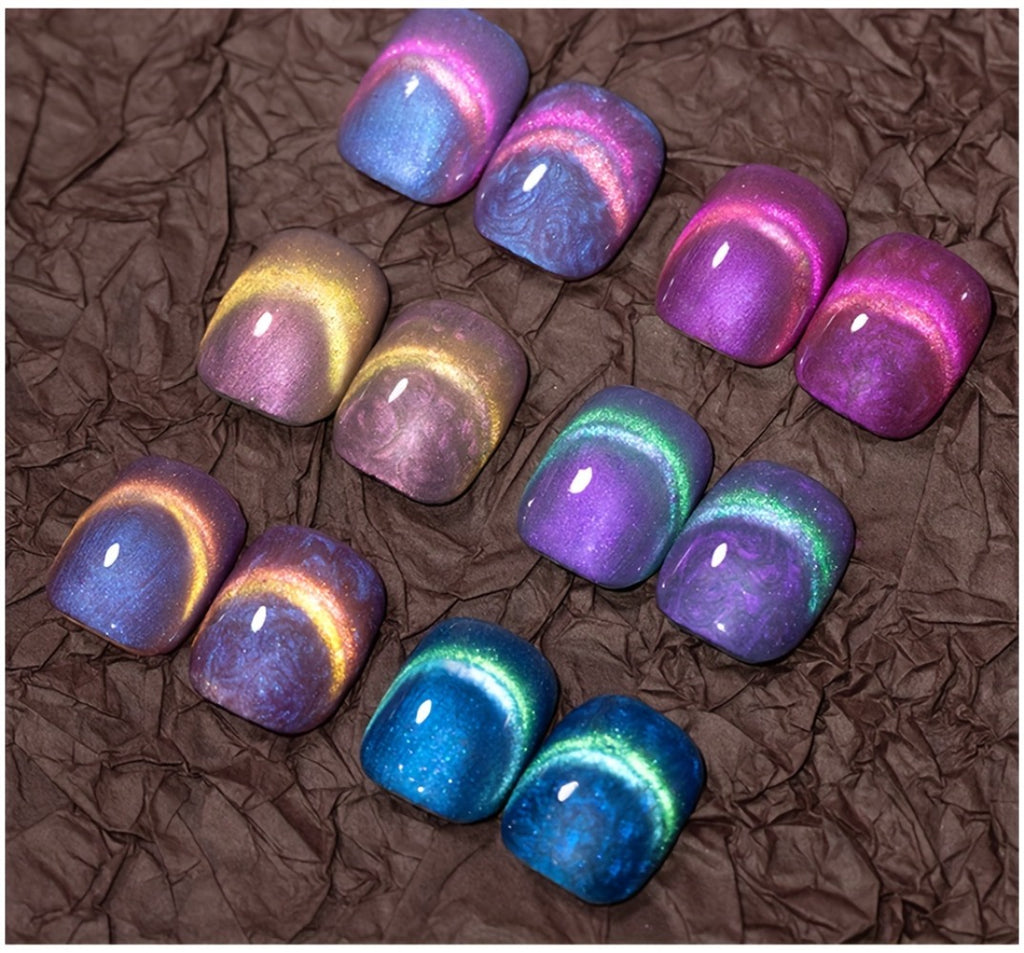 PUENTE 6pcs/set Aurora Shell Thread Cat Magnetic Gel Nail Polish With Magnet Semi-Permanent Nail Art 9D Aurora Glitter Pearl Cat Eye Gel Varnish, Soak Off Light Cured, Manicure Kit For Home Nail Salon Gift For Women
