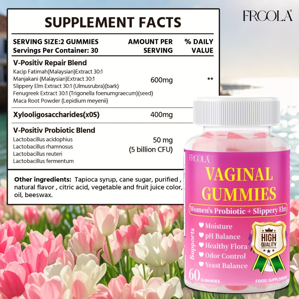 [Feminine Private Care Gummies] - Natural Hydration, Comfort, Elasticity, And Balance - 30 Servings with Kacip Fatimah, Fenugreek, Slippery Elm Bark, Manjakani, And Maca Root, V-Positiv Probiotic Blend