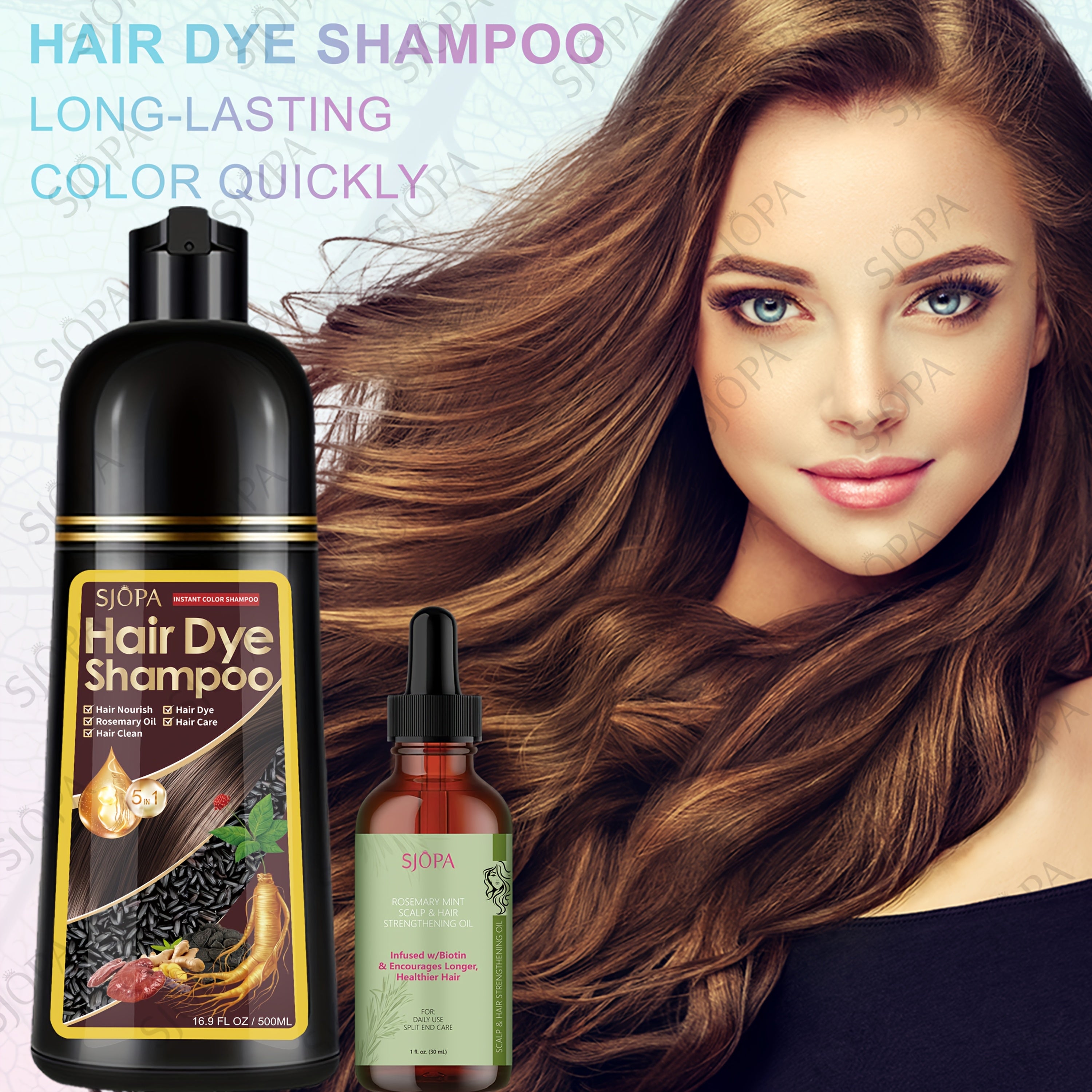 [Upgraded Version] SJOPA Hair Dye Kit 16.91Oz 5-In-1 Coloring Shampoo, Hibiscus Oil, Gentle on Skin, Natural & Safe Formula, Quick Coloring & Nourishing, Long-Lasting Hair Color Care, Salon-Quality at Home