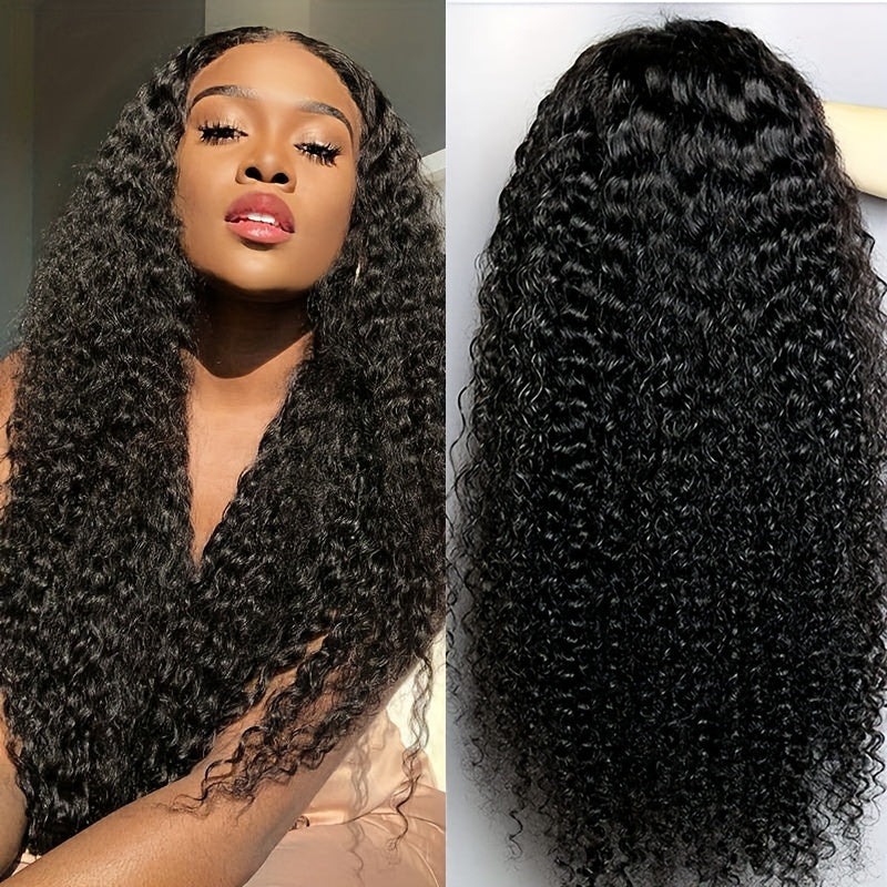 Kinky Curly Lace Front Wigs Human Hair 4X4X1 Lace Closure Wigs 180% Density Kinky Curly Wigs with Brazilian Unprocessed Wig Natural Color