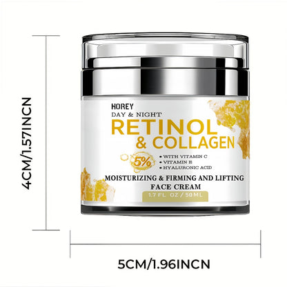 Retinol Hyaluronic Acid Face Cream Firming Anti-Aging Moisturizer Smooths Fine Lines Neck Lifting Brightening Day Night Dry Skin 50g