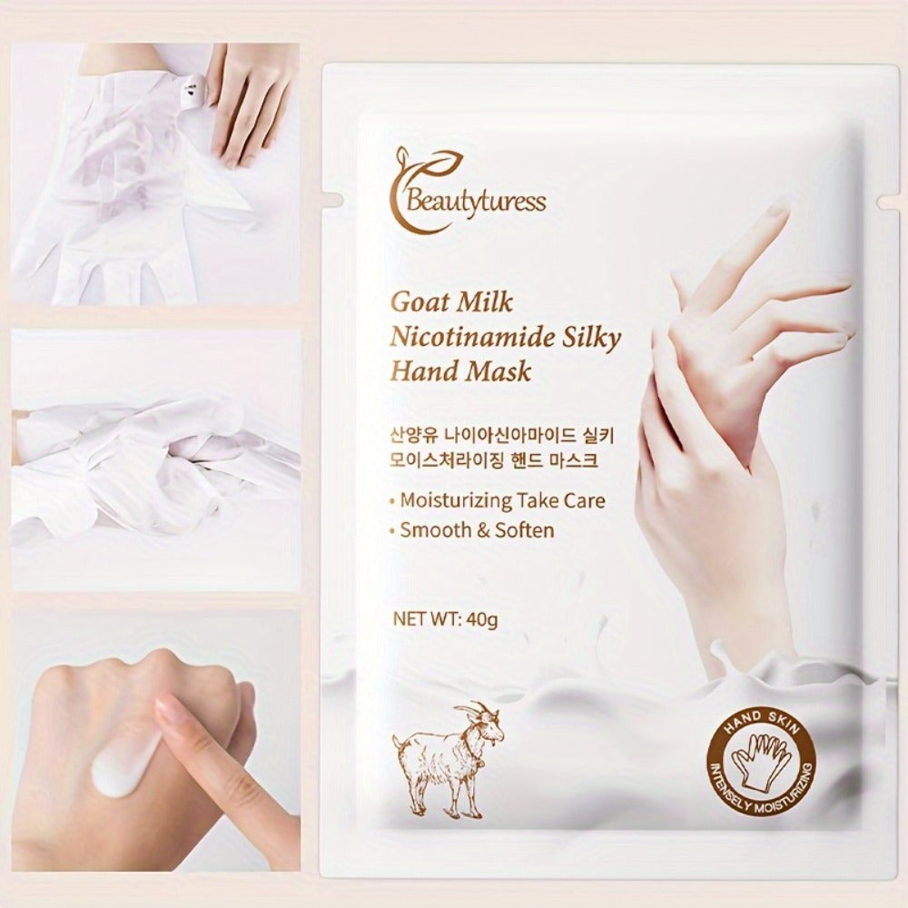 Goat Milk & Nicotinamide Hand Masks - 20 Pairs, Hypoallergenic, Moisturizing, Glycerin-Infused, Unscented, for Smooth & Soft Hands