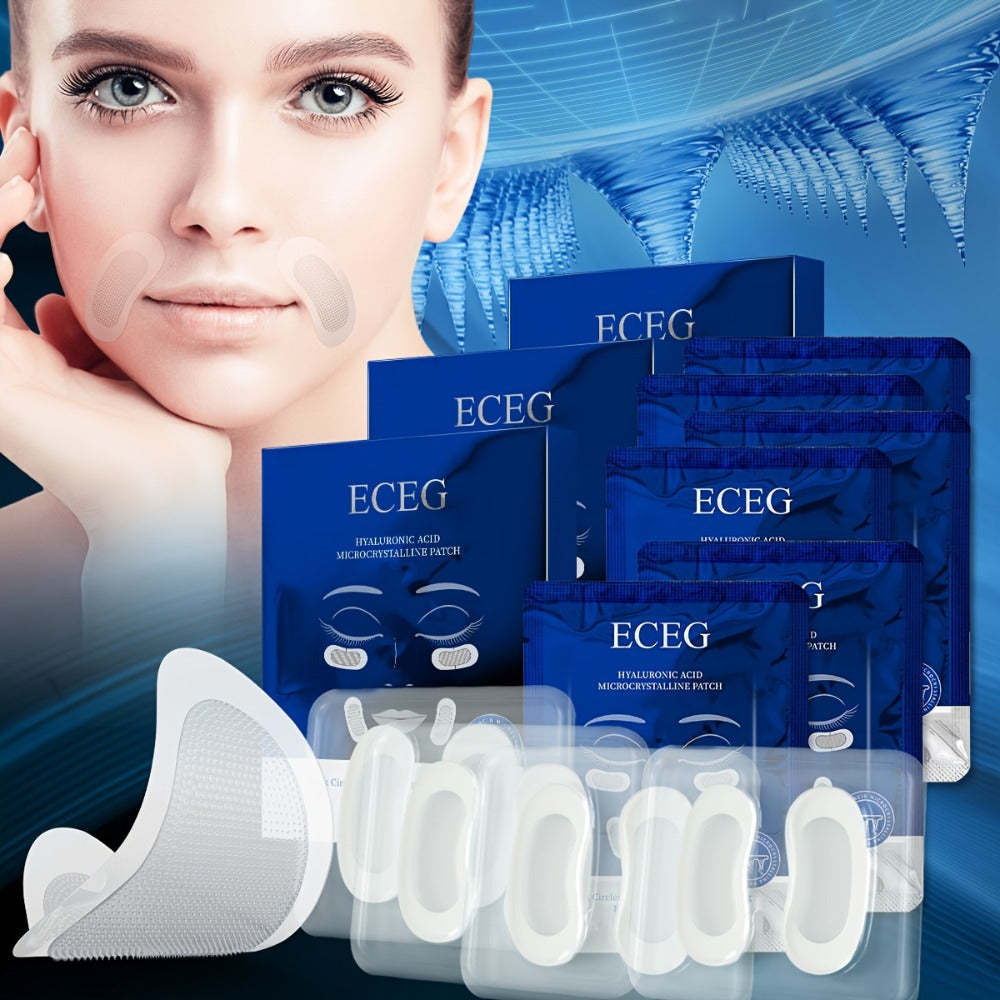 ECEG 3 Boxes Dissolving Microcrystal Patches for Under Eye And Nasolabial Fold, Hydrating Hyaluronic Acid Face Mask, Can Be Used Overnight, 2 Pairs/Box, Totally 6 Pairs, Microneedle Length: 0.25mm