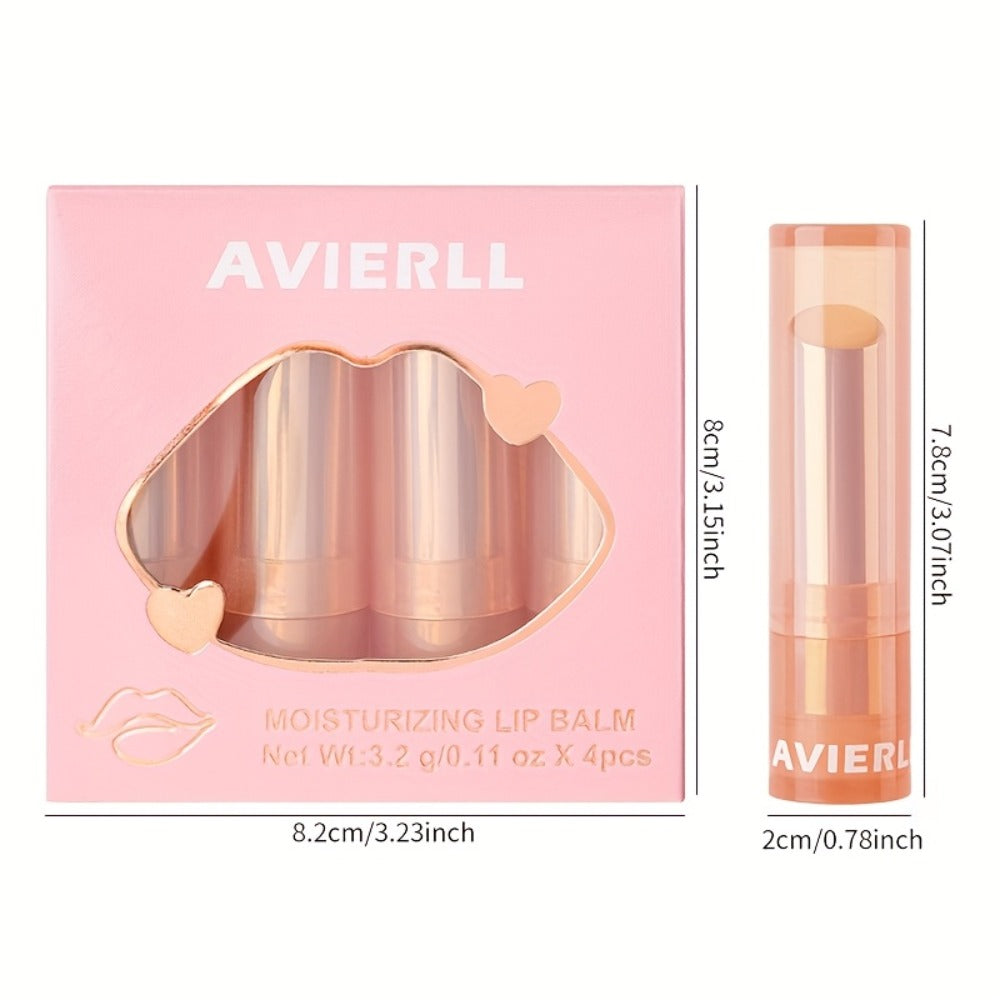 Lip Balm Set 4pcs Waterproof — Long-Lasting Moisturizing & Nourishing with Vitamin E Oil & Plant Oils for Dry Chapped Lips, Women's Lip Care Gift Set
