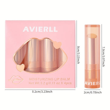 Lip Balm Set 4pcs Waterproof — Long-Lasting Moisturizing & Nourishing with Vitamin E Oil & Plant Oils for Dry Chapped Lips, Women's Lip Care Gift Set