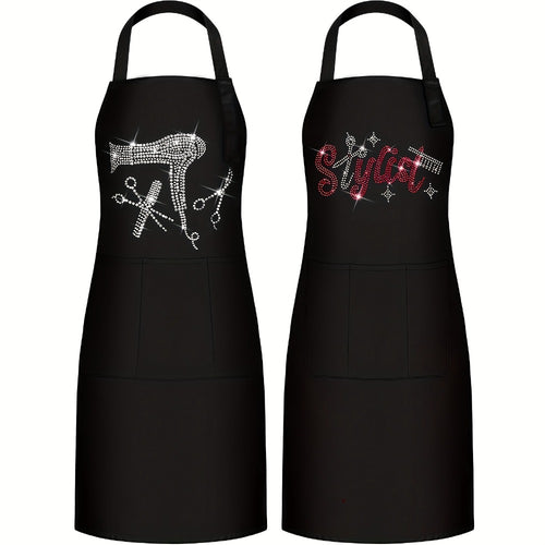 Barber Apron for Hair Stylists Set of 2 Rhinestone Detail 3 Pockets Professional Salon Apron Hairdresser Apron Barber Smock for Women Men Salon Barbershop