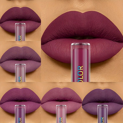 Lip Glaze Set Matte Liquid Lipstick 6pcs - Long-Lasting Non-Sticky Non-Drying Colorfast Lip Tint with Natural Scent for Defined Contoured Lips Everyday Makeup