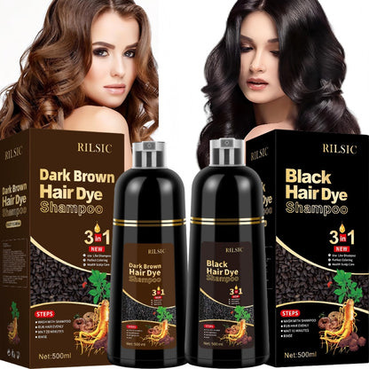Hair Dye Shampoo for Grey Hair 3-in-1 Natural Plant-Based Herbal Formula Non-Stick Scalp Covers White Hair Colors in Minutes 500ml Black Dark Brown Chestnut