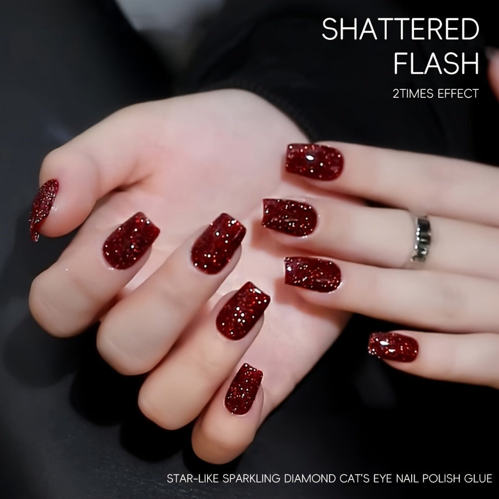 XEIJAYI Golden-Plated Bottle Silvery-Red Shattered Flash --- Nail Gel Silvery-Red Shattered Super Bright Explosive Shattered Sparkling Gel Nail Polish, Long-Lasting High Saturation Firm Gel Suitable for Salon Manicure Women'S Christmas Gift
