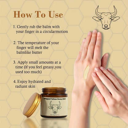 Beef Tallow Moisturizer Balm Grass-Fed Natural Whipped Body Face Cream Hyaluronic Acid Honey Nourishing Lotion Sensitive Skin Safe 114g/4oz