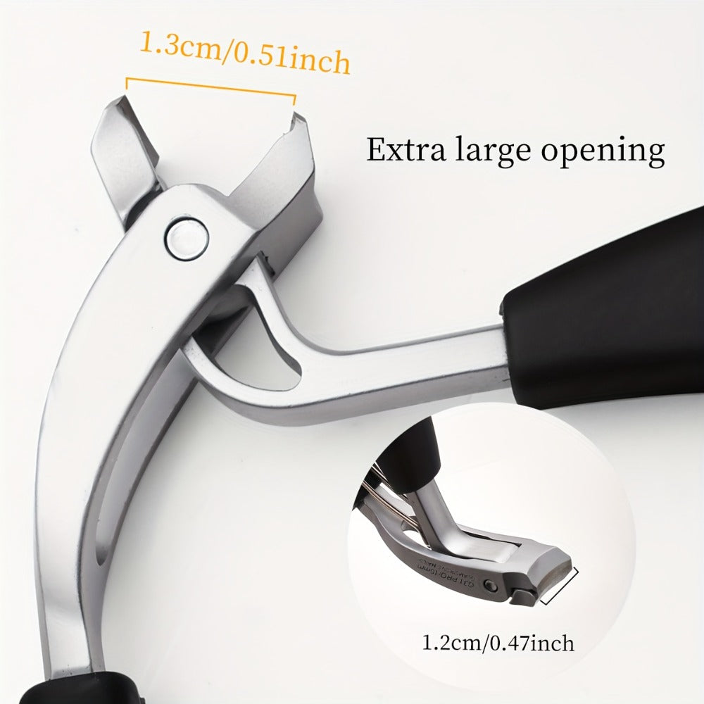 2pcs Professional Nail Clippers, Black Handle Stainless Steel Nail Scissors with Concave Blades, Heavy-Duty Design for Thick Nails, Elderly-Friendly, Splash-Proof, Precision Trimming for Men's Toenails, Long Handle with Tilted Arc Blade, Nail Clipper
